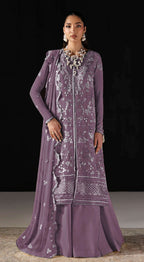 Anaita Purple Chiffon Suit With Embroidery Work | Grocsy