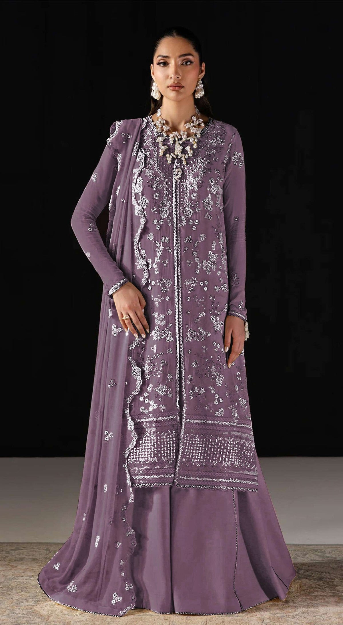 Anaita Purple Chiffon Suit With Embroidery Work | Grocsy
