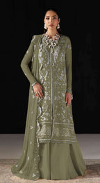 Anaita Mehndi Chiffon Suit With Embroidery Work | Grocsy