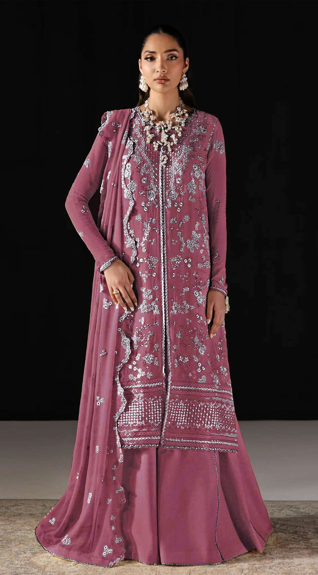 Anaita Pink Chiffon Suit With Embroidery Work | Grocsy