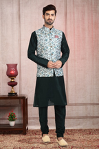 Raivat Ethnic Art Banarasi Silk Printed Work 3 Pics Jacket Set In Pista Green Colour | Grocsy