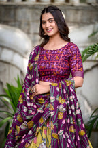 Lorenvalley Yellow Tussar Silk Pichwai With Patola Print And Zari Weaving Border Lehenga Choli with Dupatta | Grocsy