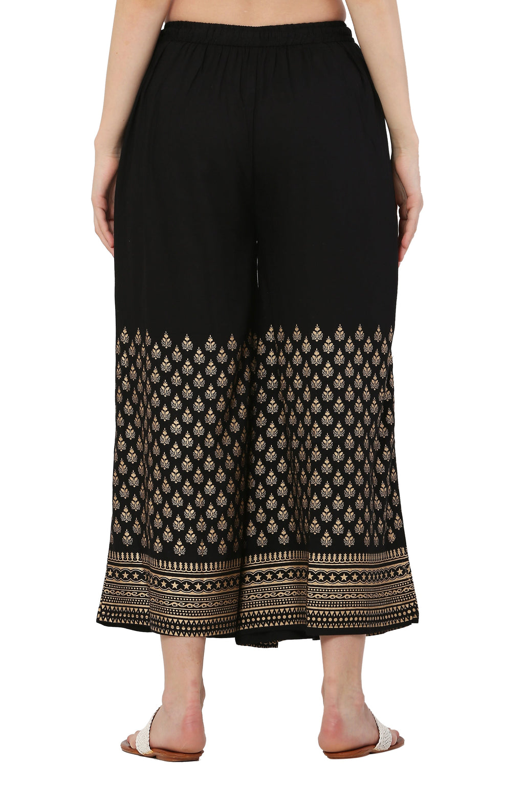 PAVONINE Black Color Minar Half Golden Print Sharara For Women | Grocsy