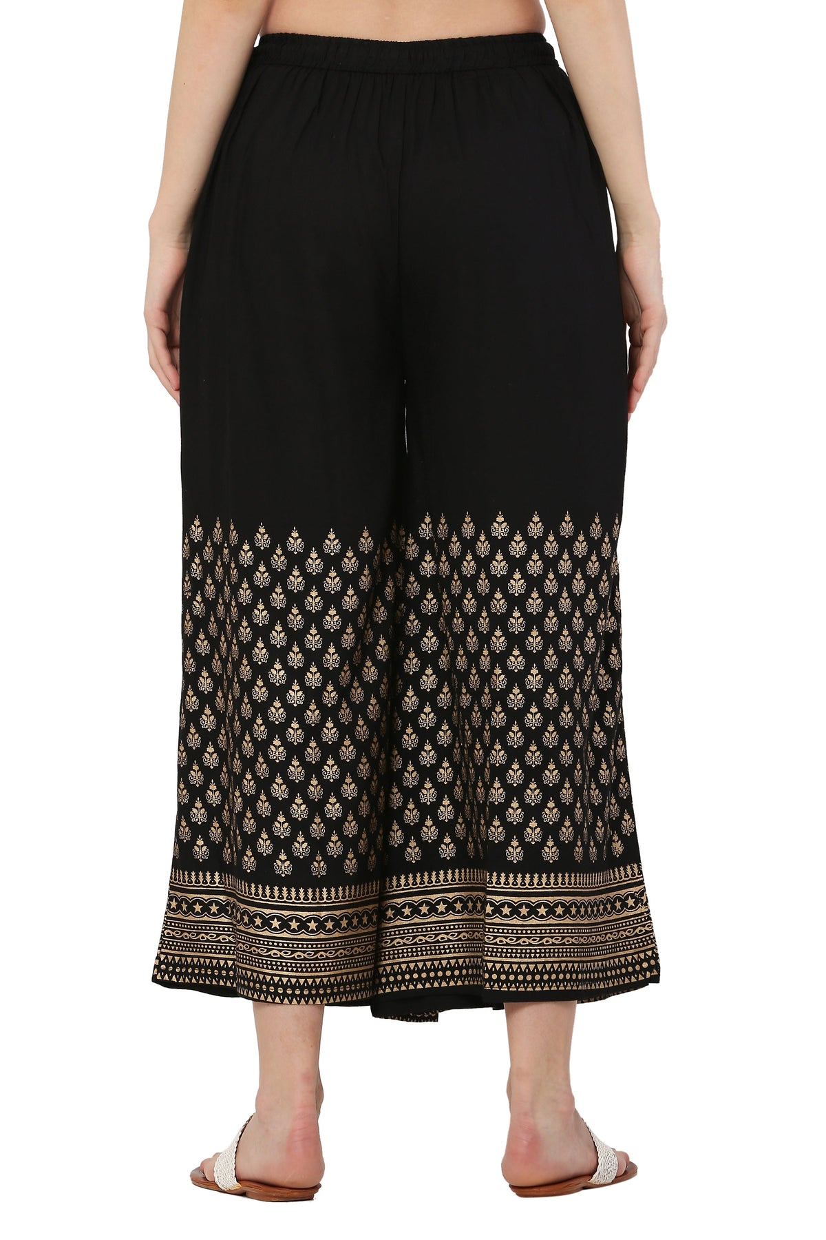 PAVONINE Black Color Minar Half Golden Print Sharara For Women | Grocsy