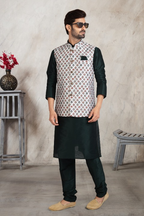 Raivat Ethnic Art Banarasi Silk Printed Work 3 Pics Jacket Set In Off White Colour | Grocsy
