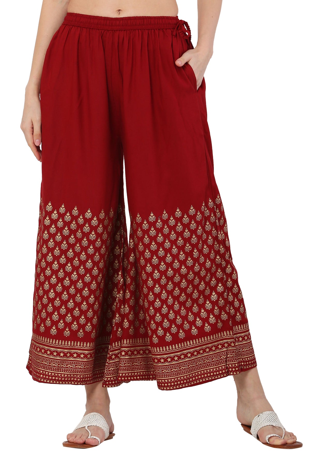 PAVONINE Maroon Color Minar Half Golden Print Sharara For Women | Grocsy