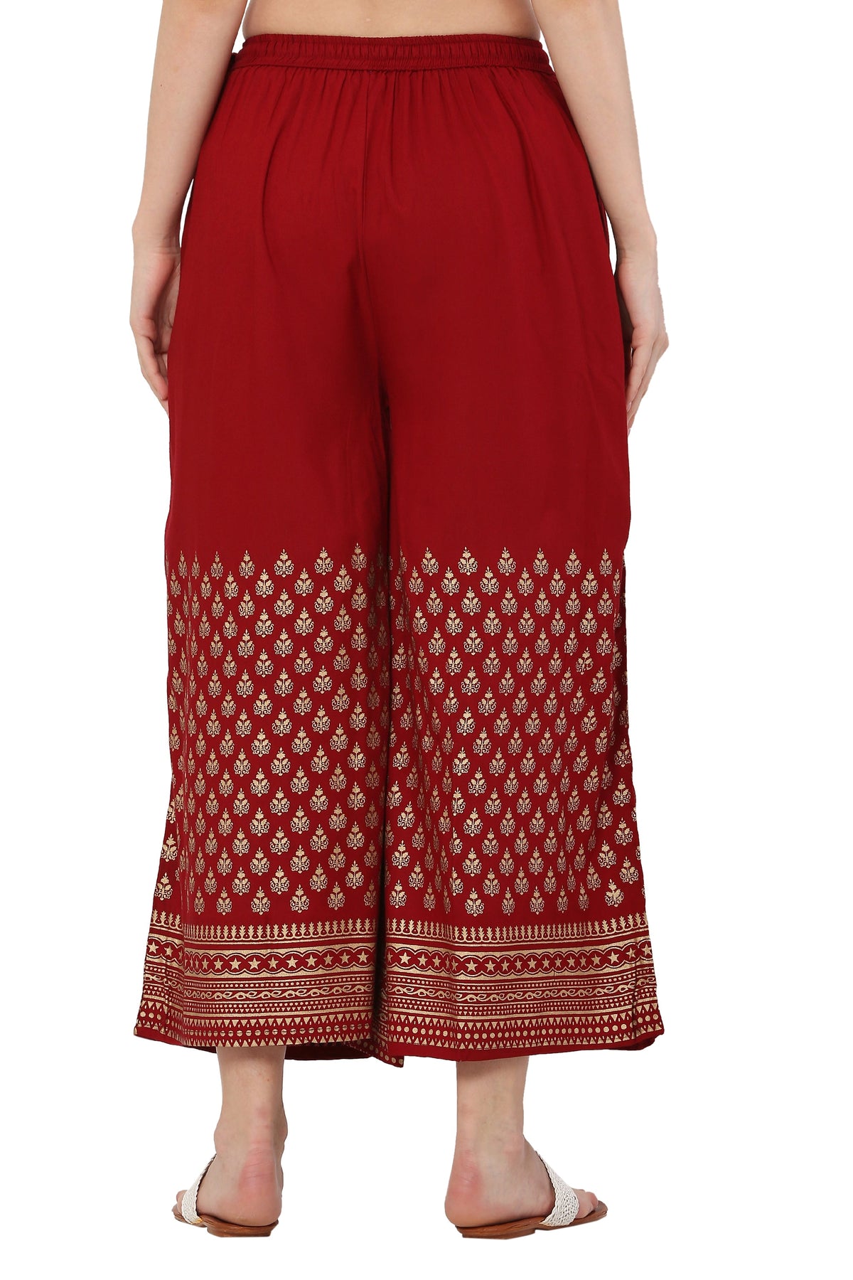 PAVONINE Maroon Color Minar Half Golden Print Sharara For Women | Grocsy