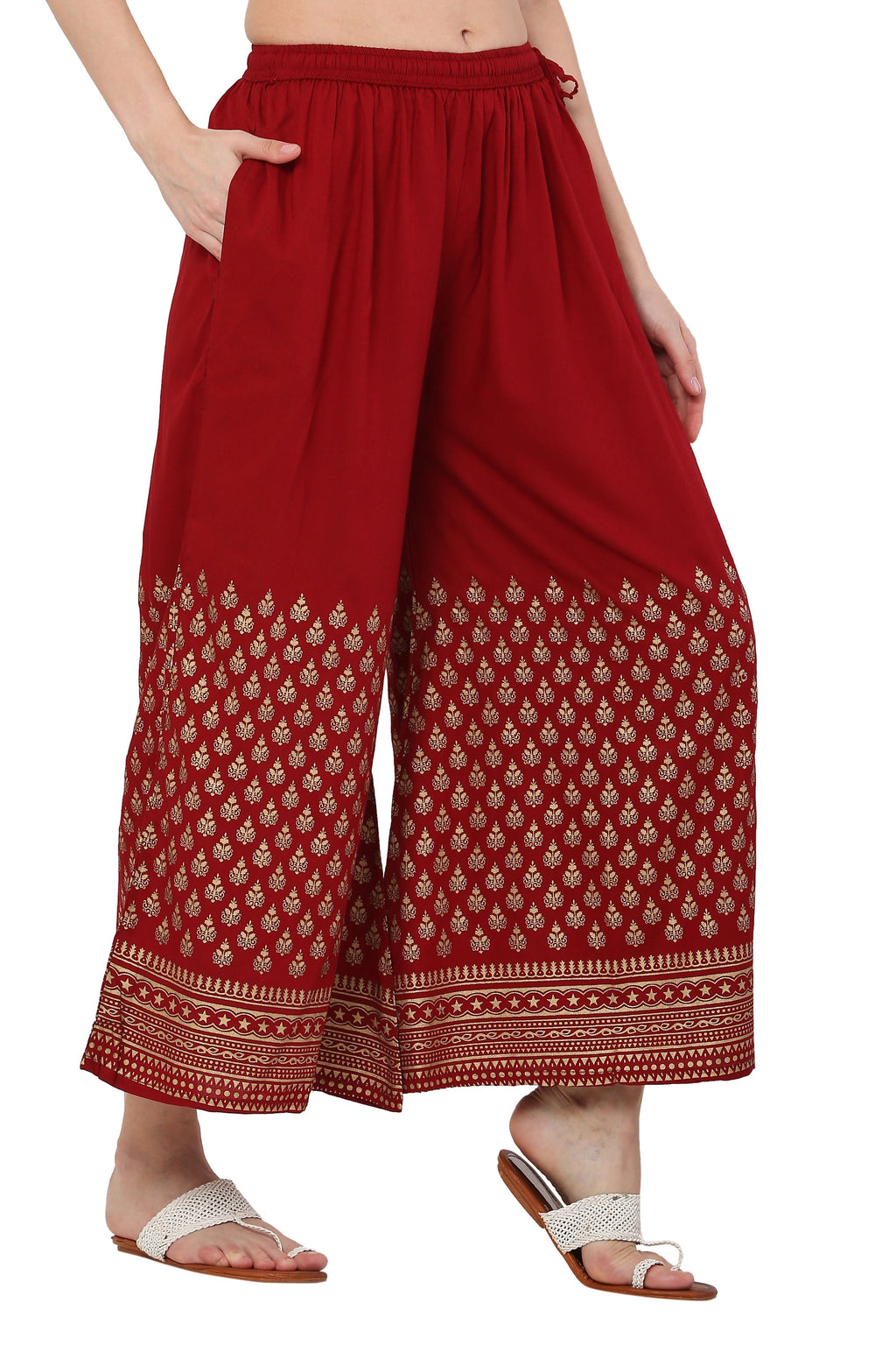 PAVONINE Maroon Color Minar Half Golden Print Sharara For Women | Grocsy