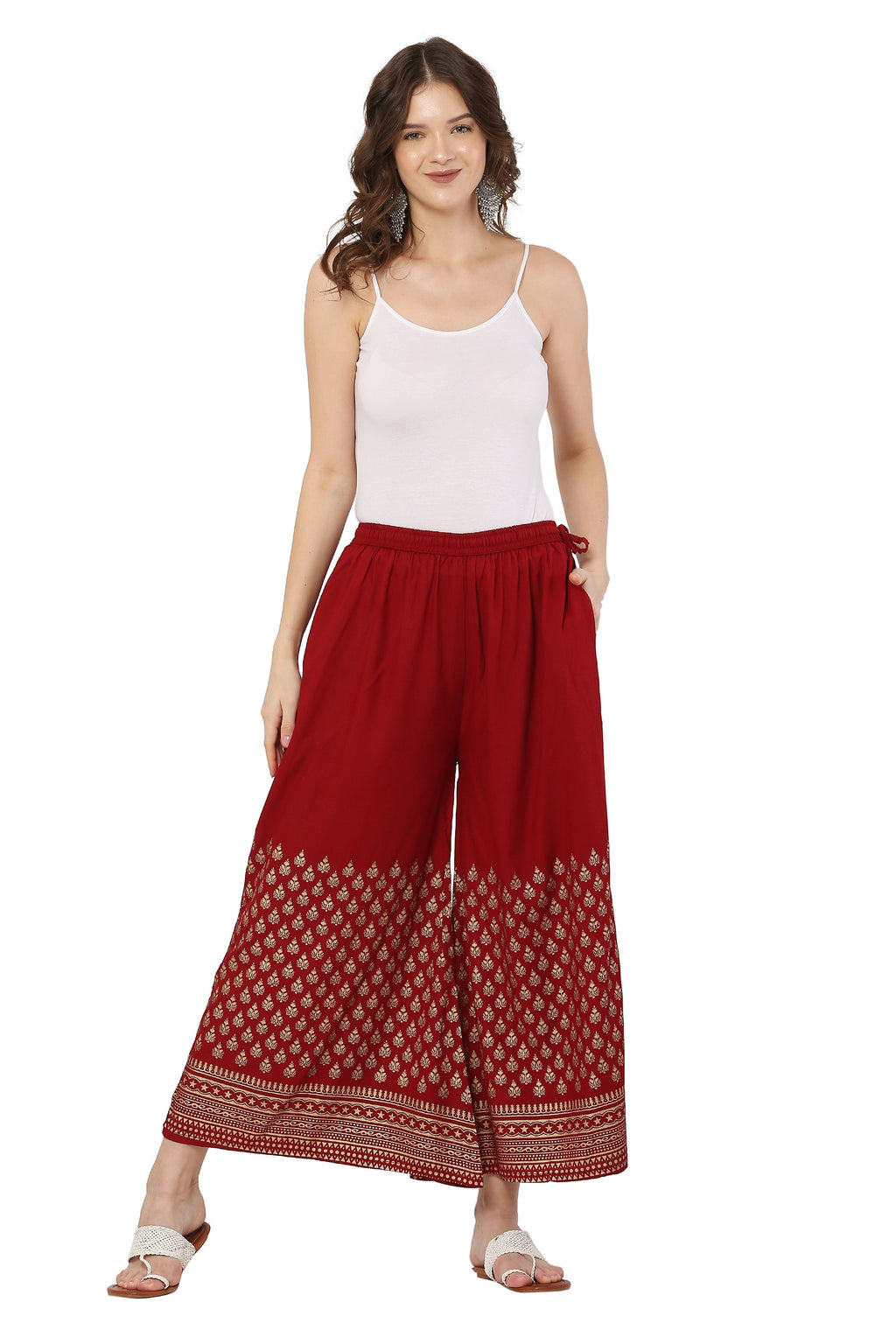 PAVONINE Maroon Color Minar Half Golden Print Sharara For Women | Grocsy