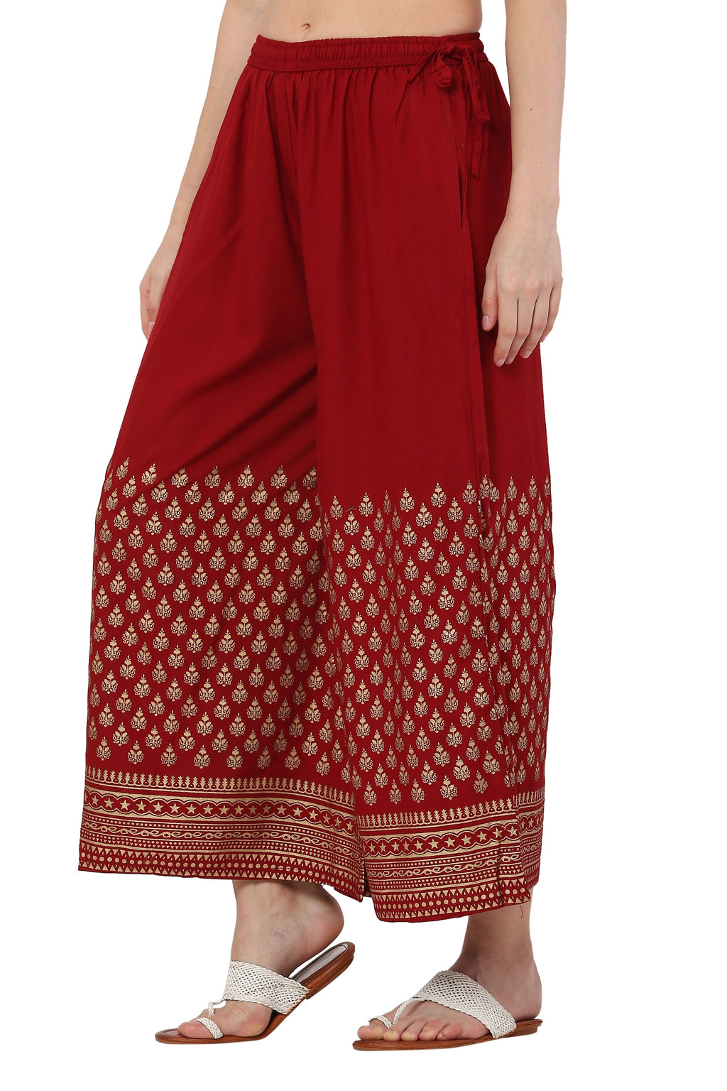PAVONINE Maroon Color Minar Half Golden Print Sharara For Women | Grocsy