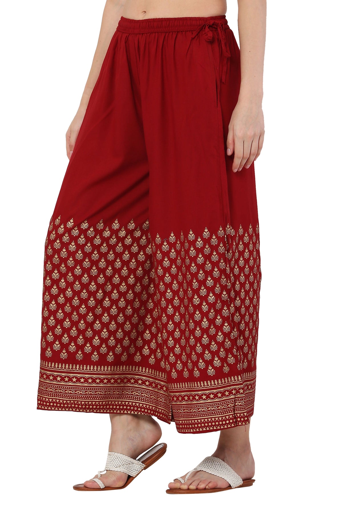 PAVONINE Maroon Color Minar Half Golden Print Sharara For Women | Grocsy