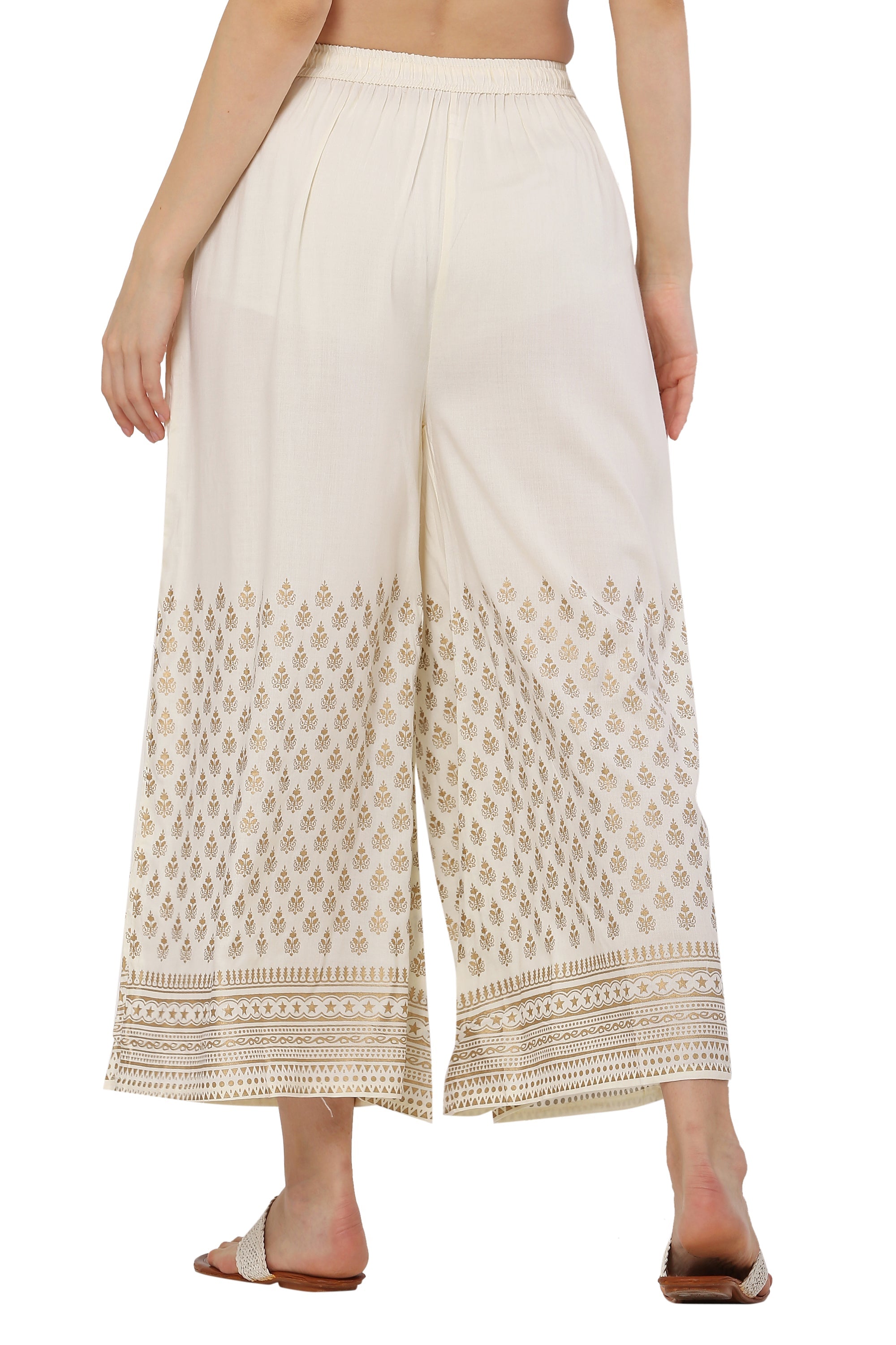 PAVONINE Off-White Color Minar Half Golden Print Sharara For Women | Grocsy