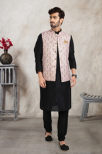 Raivat Ethnic Art Banarasi Silk Printed Work 3 Pics Jacket Set In Light Pink Colour | Grocsy