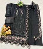 Anaita Black Chiffon Suit with Embroidery & Crystal Khatli Work | Grocsy
