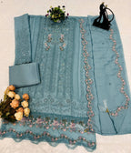Anaita Blue Chiffon Suit with Embroidery & Crystal Khatli Work | Grocsy