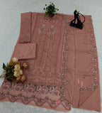 Anaita Peach Chiffon Suit with Embroidery & Crystal Khatli Work | Grocsy