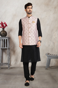 Raivat Ethnic Art Banarasi Silk Printed Work 3 Pics Jacket Set In Light Pink Colour | Grocsy