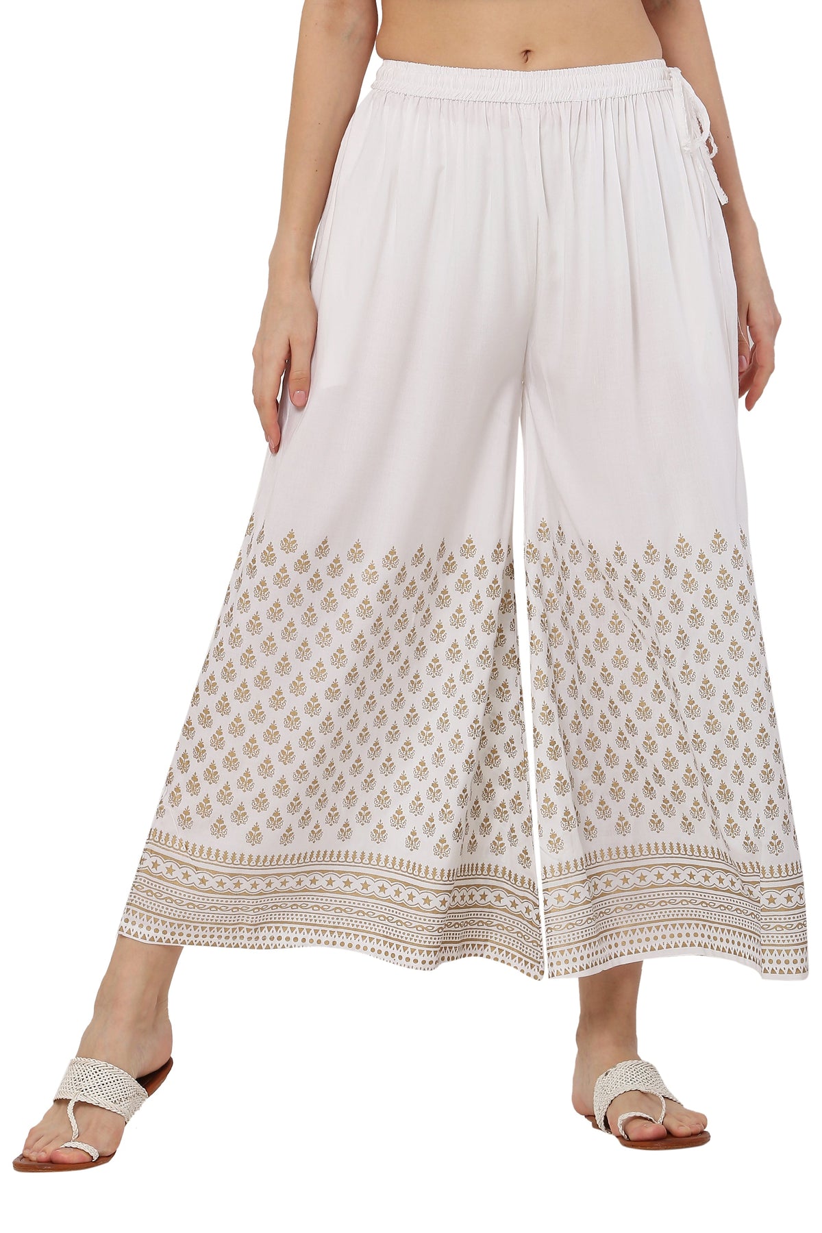 PAVONINE White Color Minar Half Golden Print Sharara For Women | Grocsy