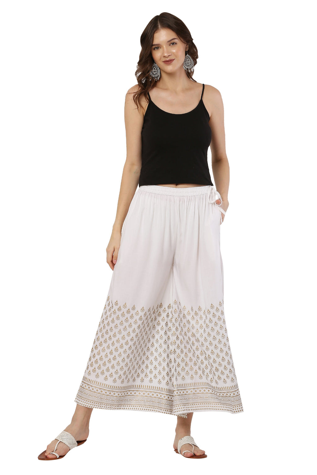 PAVONINE White Color Minar Half Golden Print Sharara For Women | Grocsy