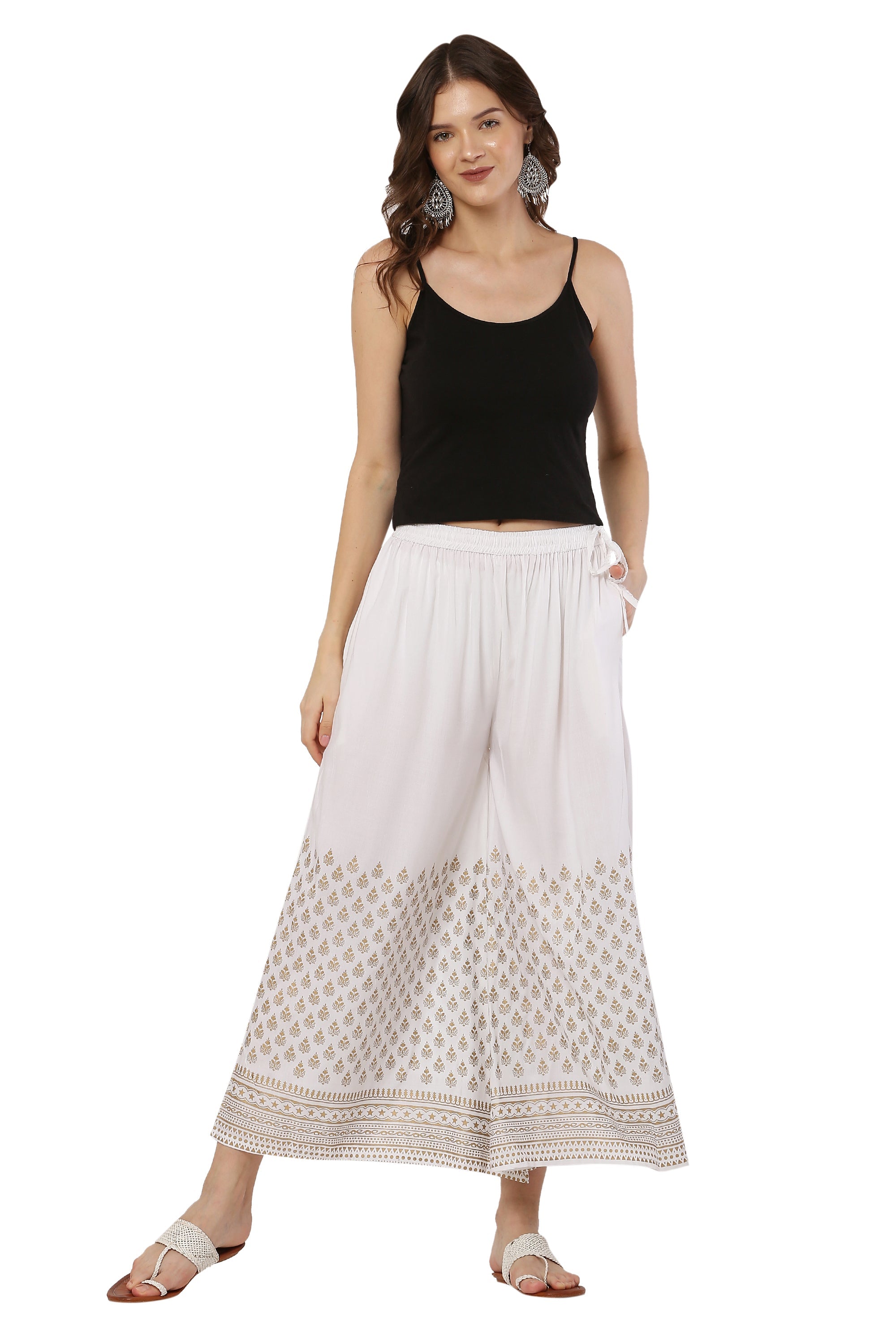 PAVONINE White Color Minar Half Golden Print Sharara For Women | Grocsy