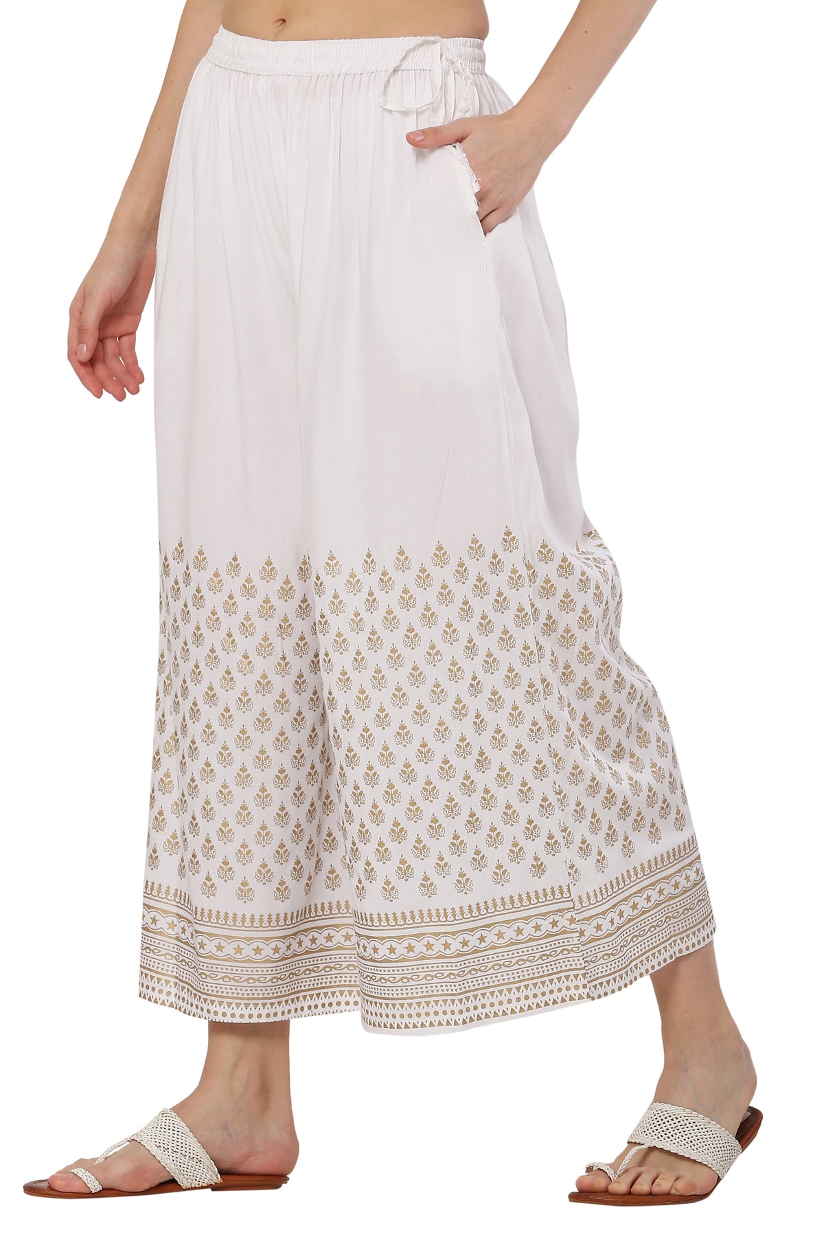 PAVONINE White Color Minar Half Golden Print Sharara For Women | Grocsy