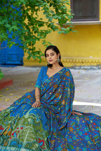 Lorenvalley Fashion Multicolor Tussar Silk Kalamkari Print with Foil Work Border Lehenga Choli with Dupatta | Grocsy