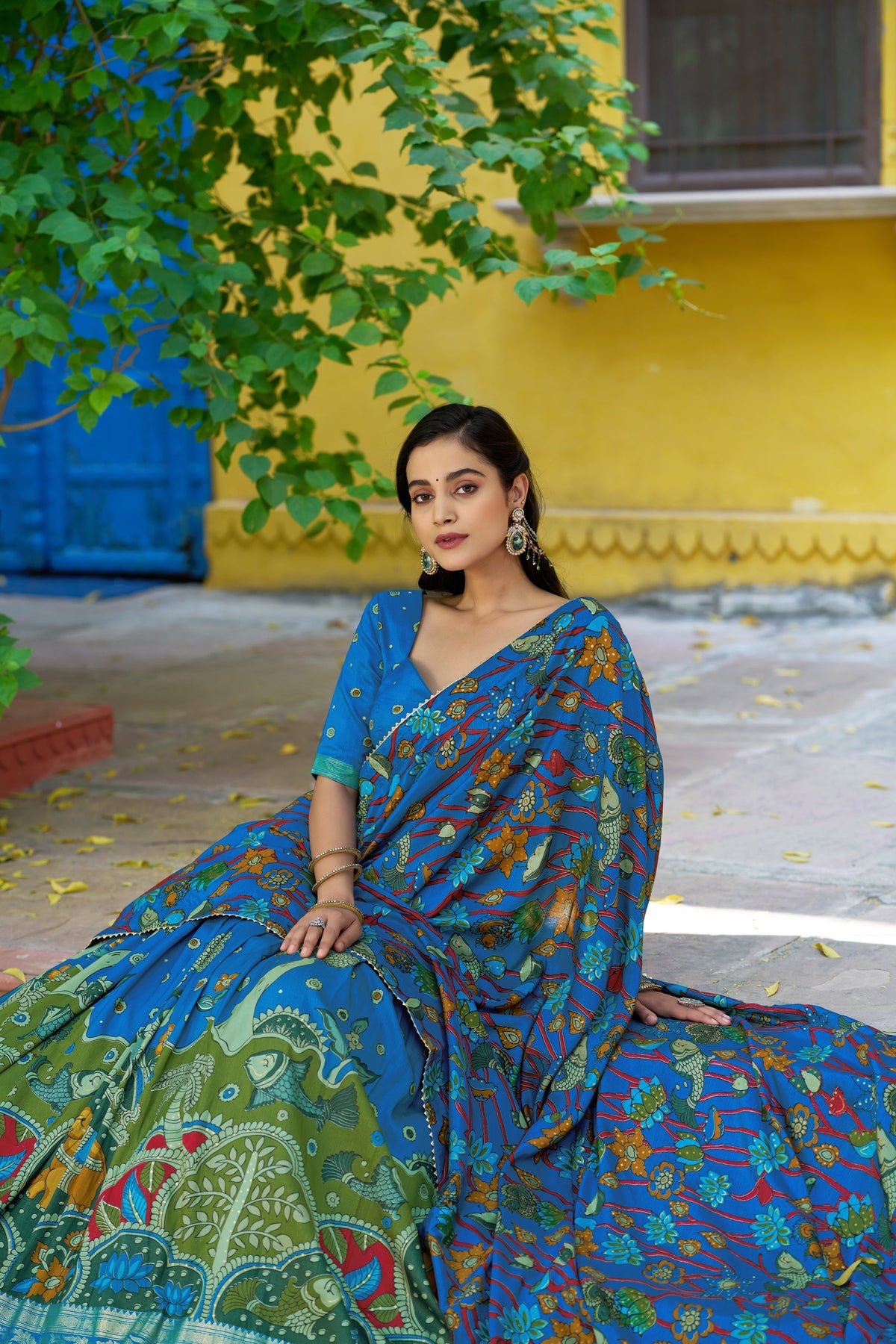Lorenvalley Fashion Multicolor Tussar Silk Kalamkari Print with Foil Work Border Lehenga Choli with Dupatta | Grocsy