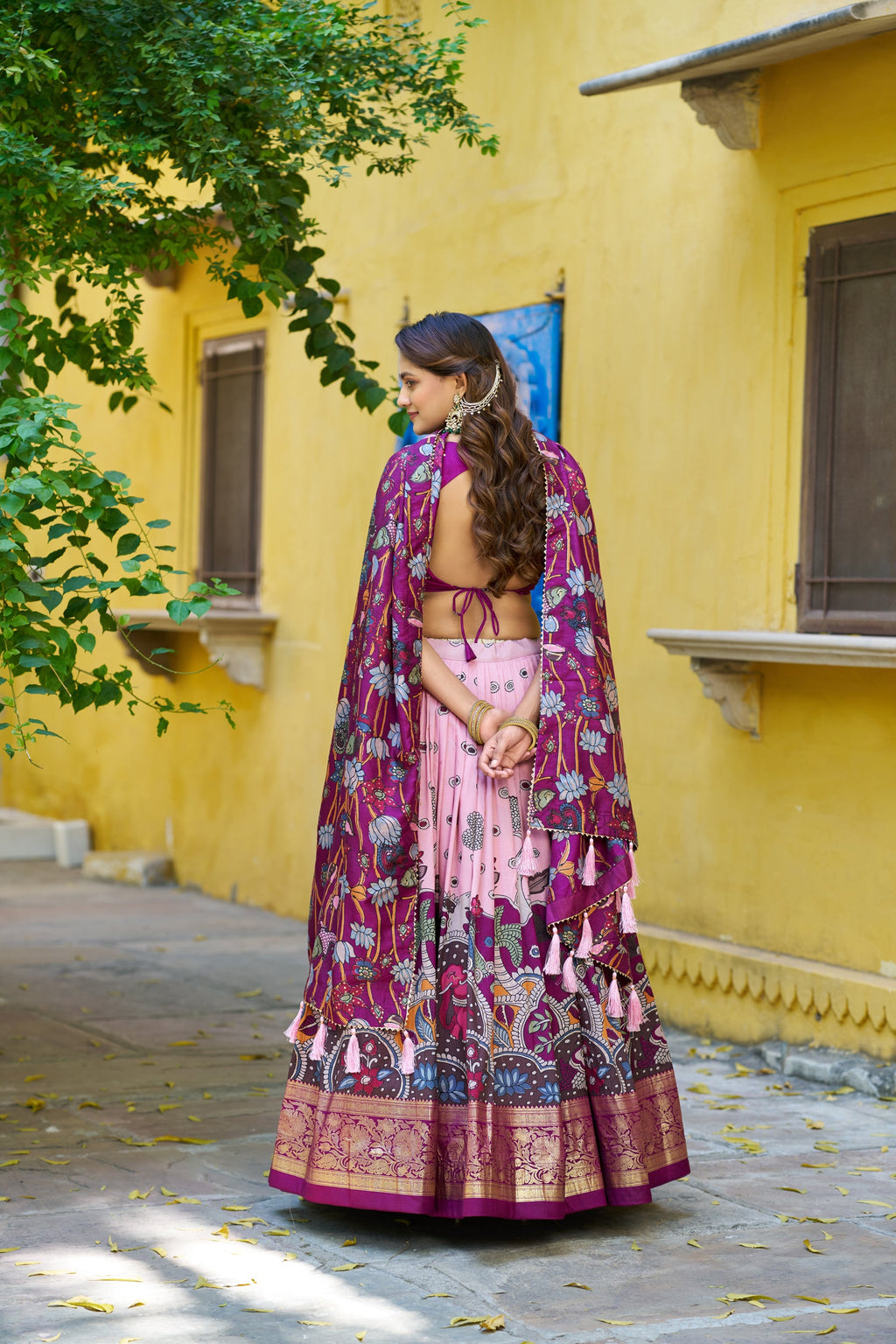 Lorenvalley Fashion Multicolor Tussar Silk Kalamkari Print with Foil Work Border Lehenga Choli with Dupatta | Grocsy