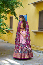 Lorenvalley Fashion Multicolor Tussar Silk Kalamkari Print with Foil Work Border Lehenga Choli with Dupatta | Grocsy