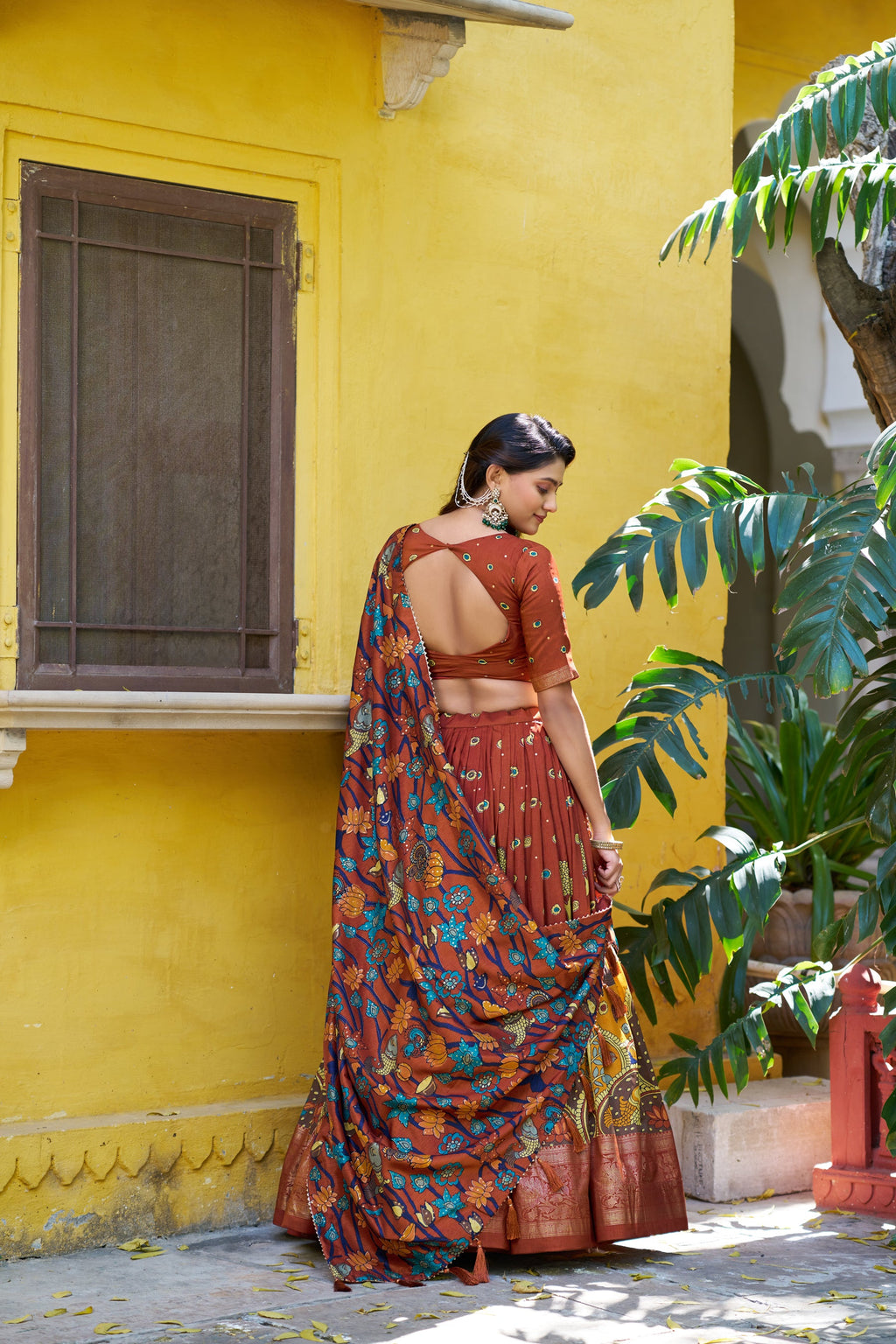 Lorenvalley Fashion Multicolor Tussar Silk Kalamkari Print with Foil Work Border Lehenga Choli with Dupatta | Grocsy