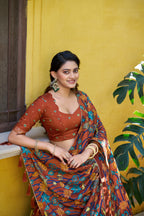 Lorenvalley Fashion Multicolor Tussar Silk Kalamkari Print with Foil Work Border Lehenga Choli with Dupatta | Grocsy