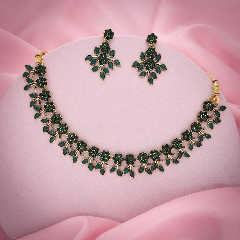 Tehzeeb Creations Brass Gold-Polished Gold, Green Jewel Set | Grocsy