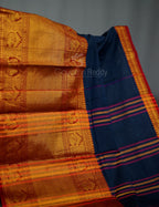 Kalanetha Peacock Blue With Zari Kanchi Style Pure Narayanpet Cotton Saree By Gayathri Reddy Designer Studio | Grocsy