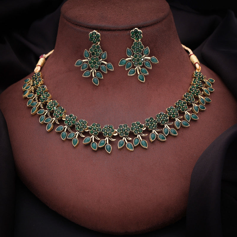 Tehzeeb Creations Brass Gold-Polished Gold, Green Jewel Set | Grocsy