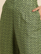 All About You Women Green Ethnic Motifs Printed Kurta with Trousers | Grocsy