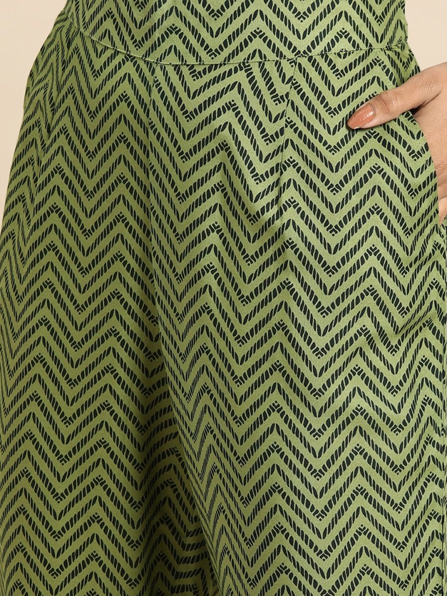 All About You Women Green Ethnic Motifs Printed Kurta with Trousers | Grocsy