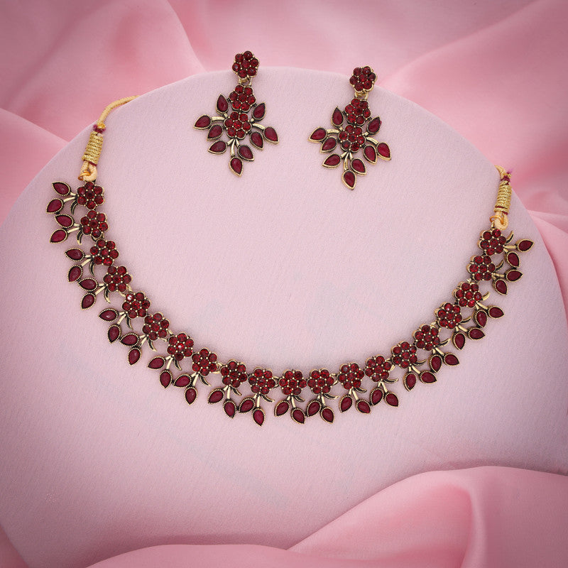 Tehzeeb Creations Gold Polish Pack of 1 Gold-Polished Choker Necklace Set With Earring For Women & Girls | Grocsy