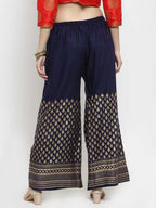 PAVONINE Navy Blue Color Minar Half Golden Print Sharara For Women | Grocsy