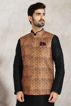 Raivat Ethnic Art Banarasi Silk Printed Work 3 Pics Jacket Set In Beige Colour | Grocsy