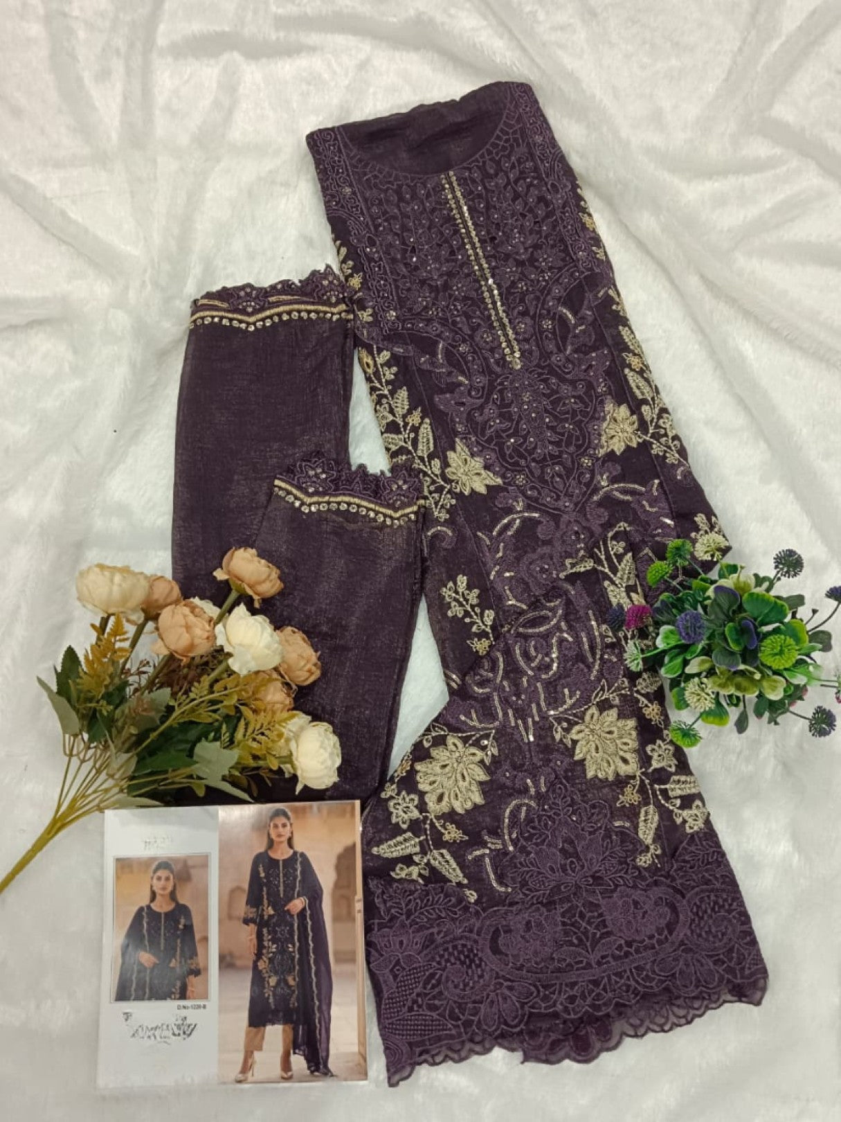 Anaita Purple Silk Suit With Embroidery & Sequence Work | Grocsy