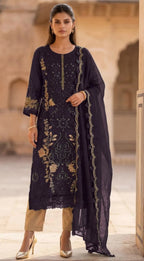 Anaita Purple Silk Suit With Embroidery & Sequence Work | Grocsy