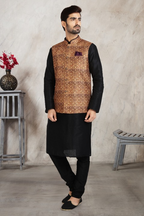 Raivat Ethnic Art Banarasi Silk Printed Work 3 Pics Jacket Set In Beige Colour | Grocsy