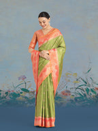 Monjolika Fashion Olive Green Color Weaving Banarasi Tissue Silk Classic Saree | Grocsy