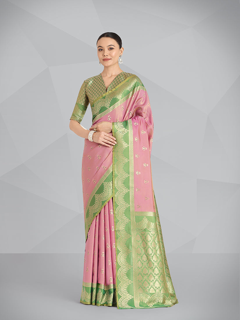 Monjolika Fashion Mauve Pink Color Weaving Banarasi Tissue Silk Classic Saree | Grocsy