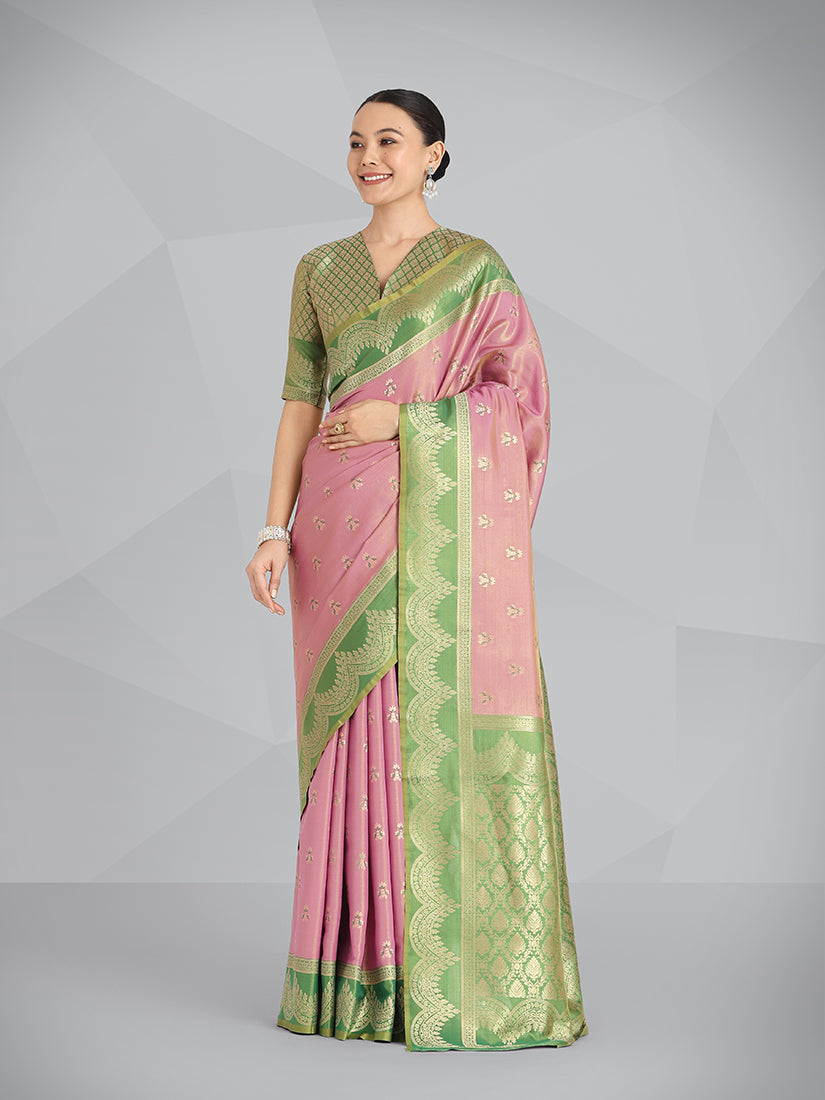 Monjolika Fashion Mauve Pink Color Weaving Banarasi Tissue Silk Classic Saree | Grocsy