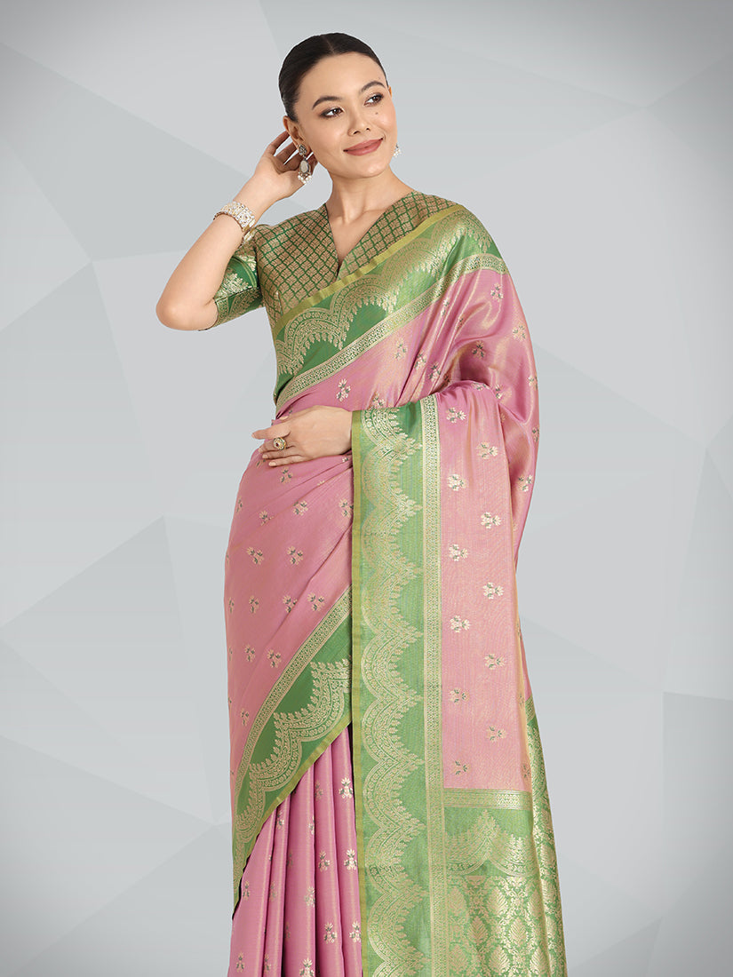 Monjolika Fashion Mauve Pink Color Weaving Banarasi Tissue Silk Classic Saree | Grocsy