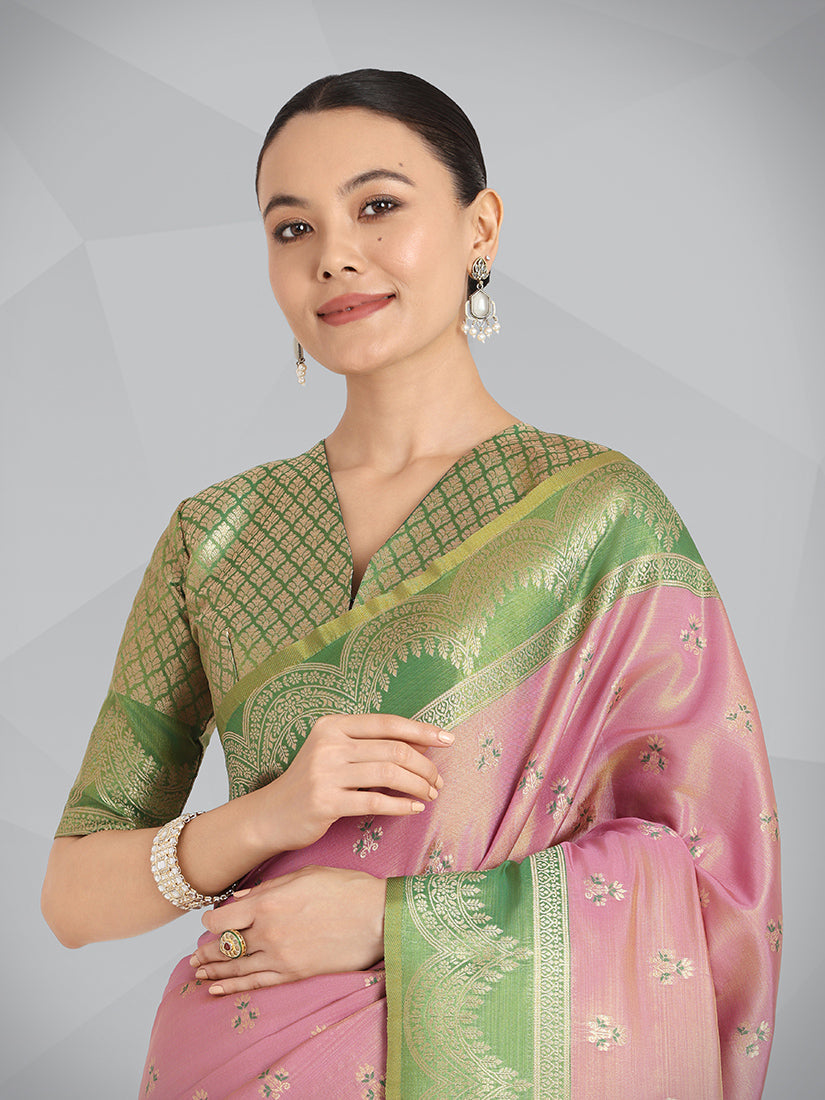 Monjolika Fashion Mauve Pink Color Weaving Banarasi Tissue Silk Classic Saree | Grocsy