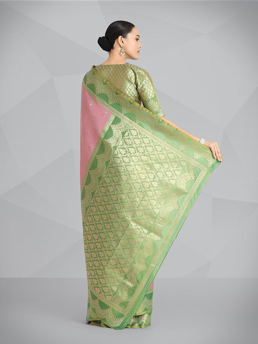 Monjolika Fashion Mauve Pink Color Weaving Banarasi Tissue Silk Classic Saree | Grocsy