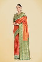 Monjolika Fashion Orange Color Weaving Banarasi Tissue Silk Classic Saree | Grocsy