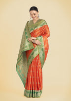 Monjolika Fashion Orange Color Weaving Banarasi Tissue Silk Classic Saree | Grocsy